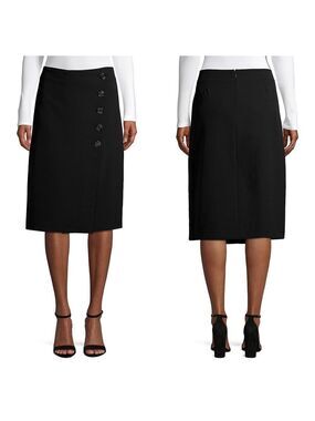 En Thread Wrap Button Black Midi Skirt